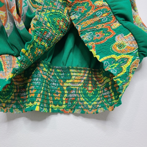 INC Top Blouse Short Sleeve Scoop Neck Smocked Green Ruffled Size Medium … - Picture 8 of 14